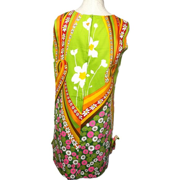 Screen Printed 60's Mod Groovy Flower Power Shift Dress Tunic MCM MOD VTG - Picture 9 of 13